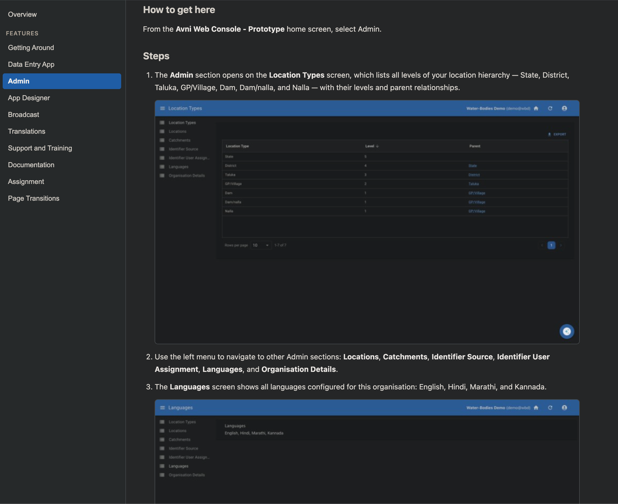 Per-feature detail with screenshots and steps — no manual authoring