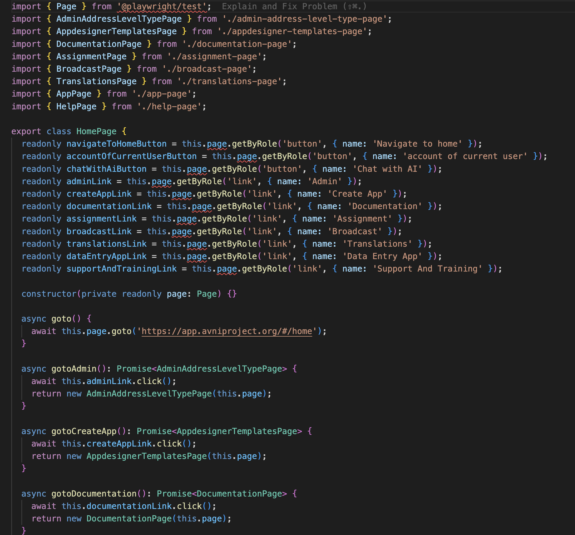 HomePage — selectors derived from live ARIA roles
